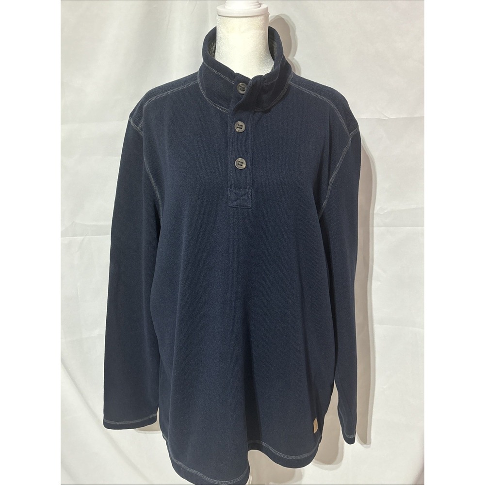 GH Bass Mens Long Sleeve Pullover Fleece Sweater Size XL Blue 3 Button Mock Neck